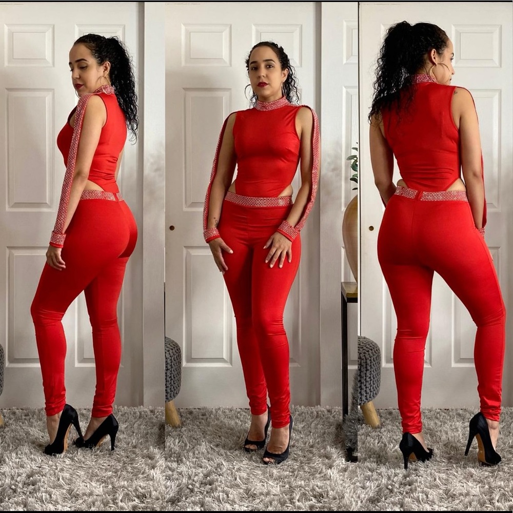 Mock Turtleneck Embellished Bodysuit Matching Set